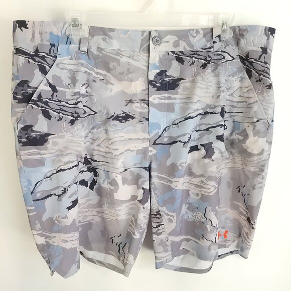 Under Armour Shorts Men's 42 Loose Blue Gray Camo HeatGear 1253131 - Picture 1 of 10